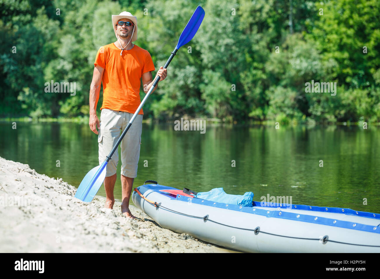 Man kayaking Stock Photo