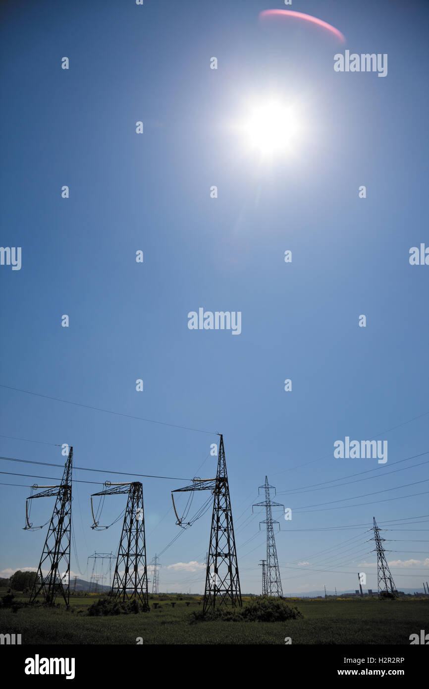 power lines electricity Stock Photo Alamy