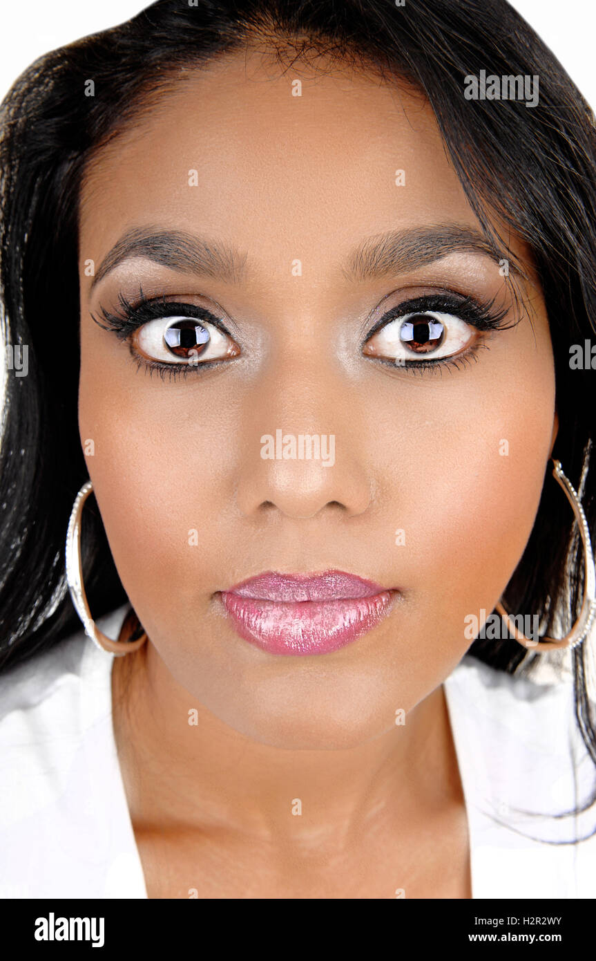 A closeup picture of a beautiful Asian woman with her big eye's and