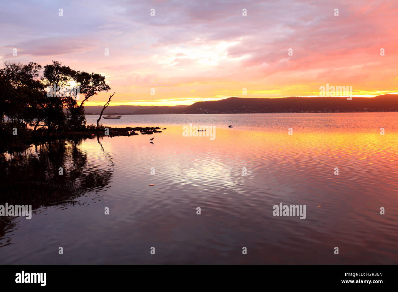 Sunset across the Brisbane Waters with Koolewong in the farthest Stock Photo