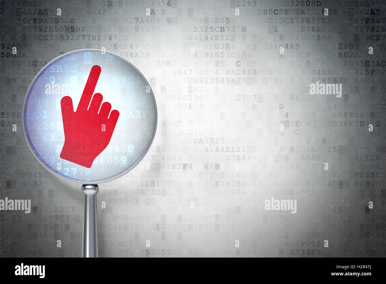 Web development concept: Mouse Cursor with optical glass on digital ...