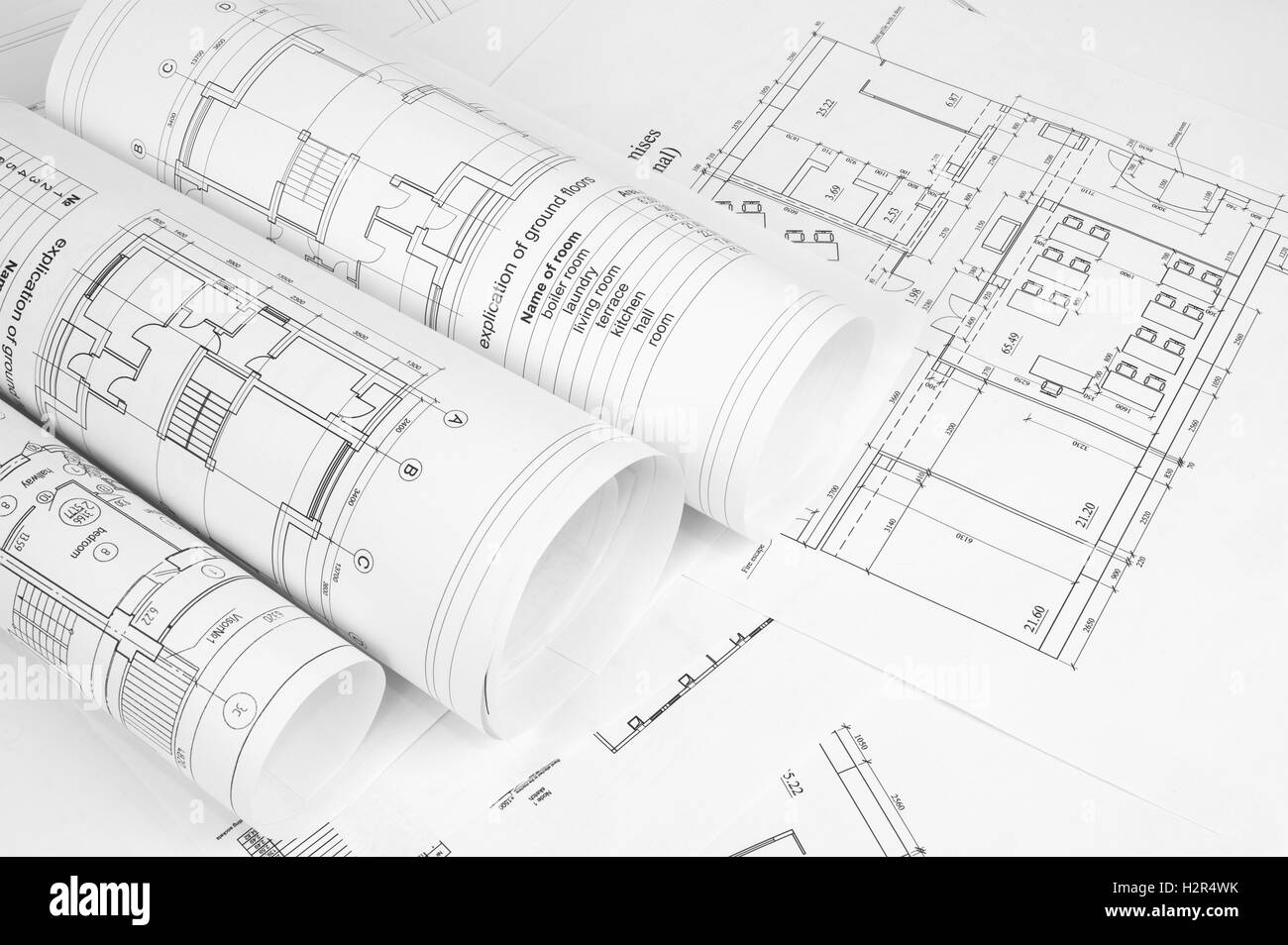 Architectural construction plans paper Black and White Stock Photos ...