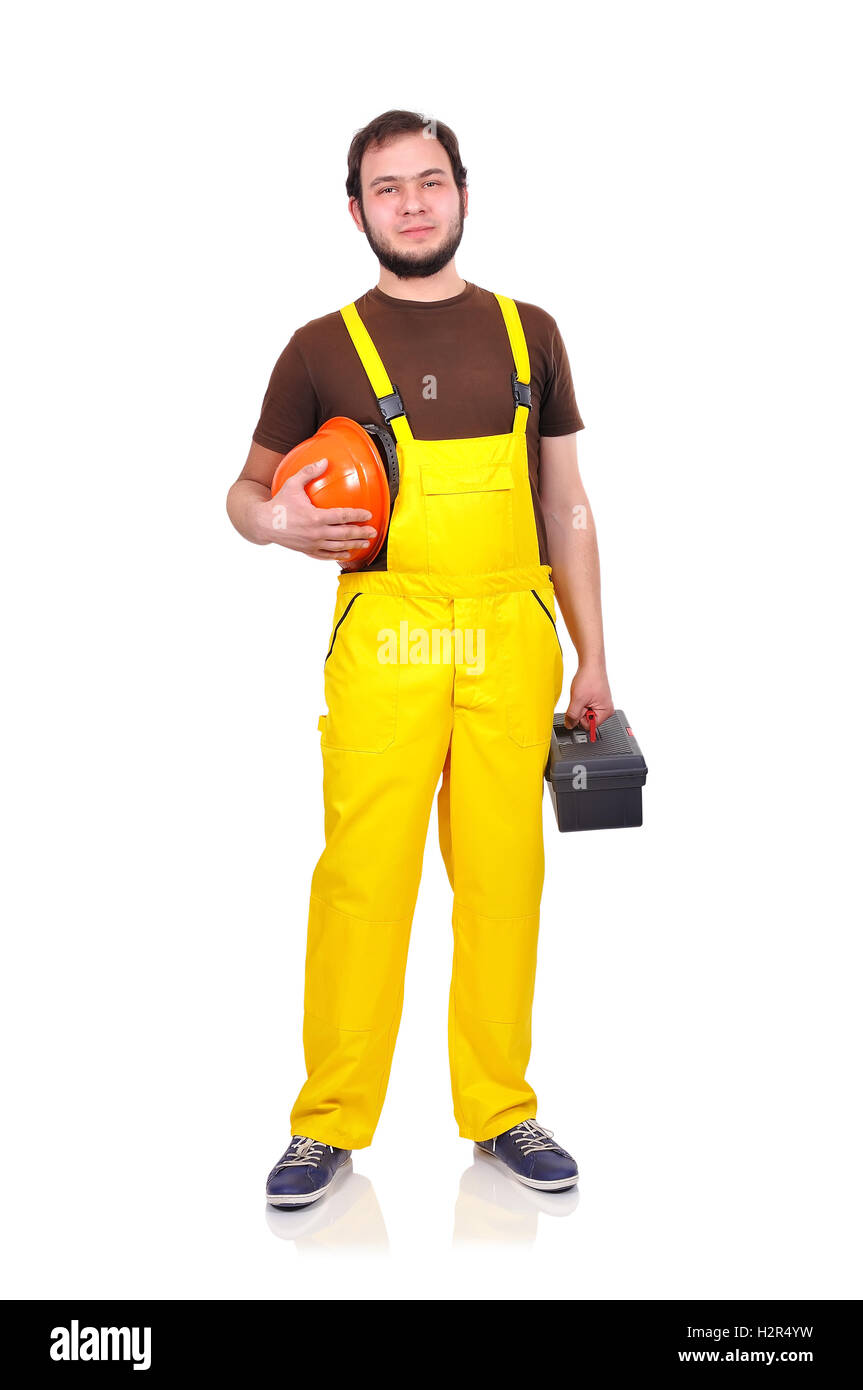 builder with box Stock Photo - Alamy