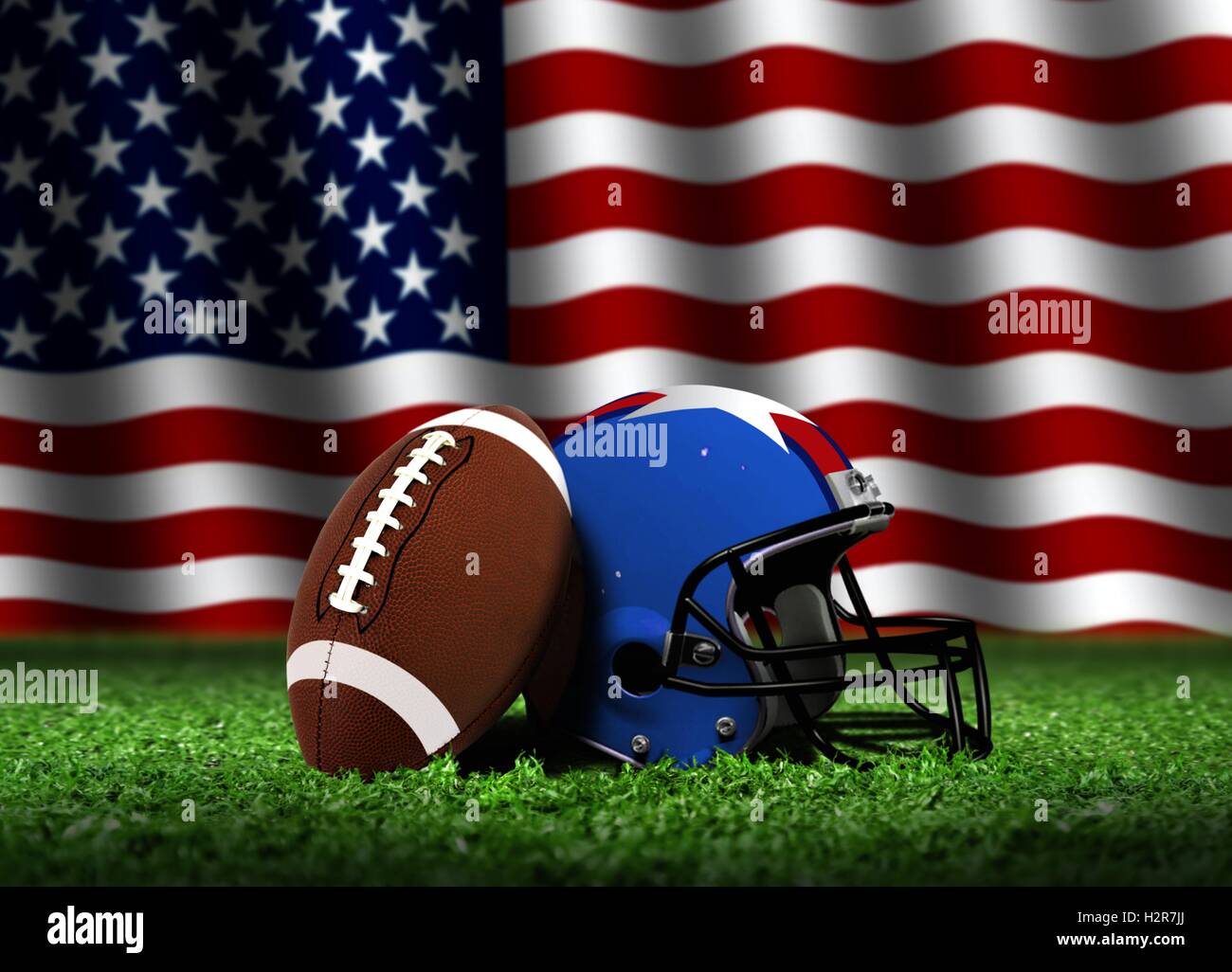 American Football with Helmet and Flag Stock Photo Alamy