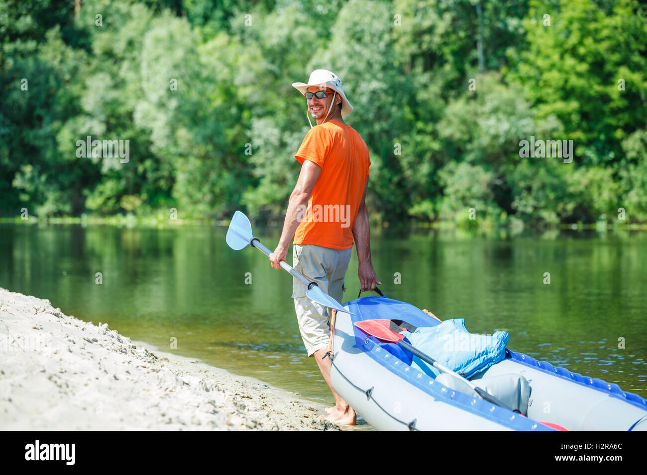 Man kayaking Stock Photo