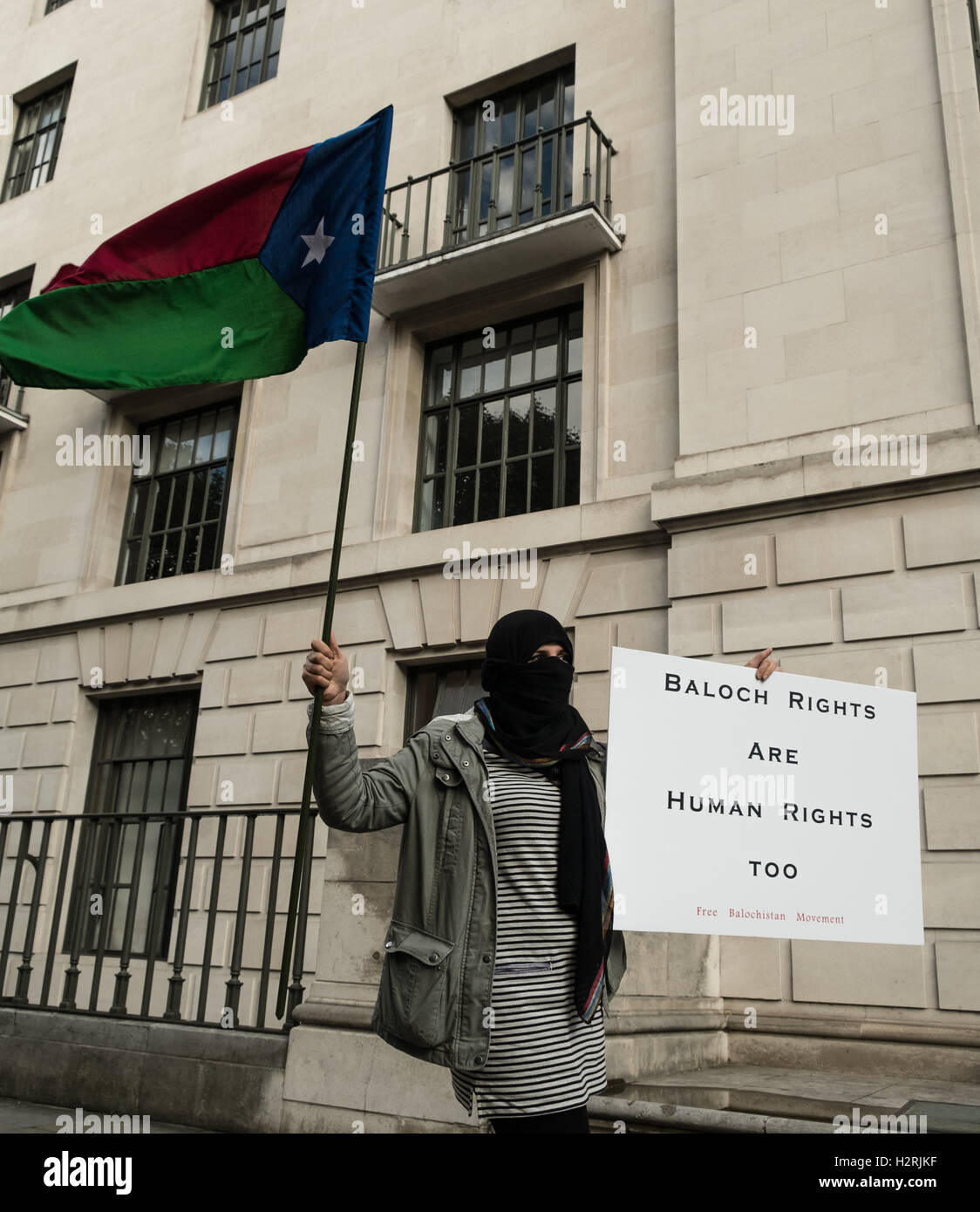 London, UK. 1st October 2016. The Free Baloch Movement stage a protest opposite the Chinese Embarry in London accusing the government of human rights abuse and stealing the regions resources.  Credit:  claire doherty/Alamy Live News Stock Photo