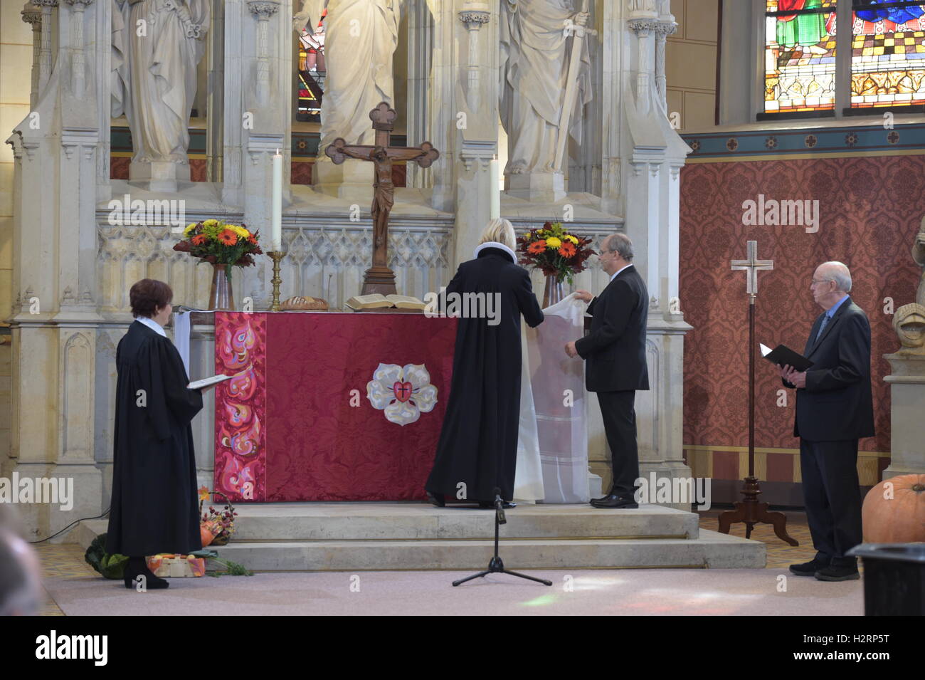Wittenberg, Germany. 2nd Oct, 2016. The red altar hanging (antependium