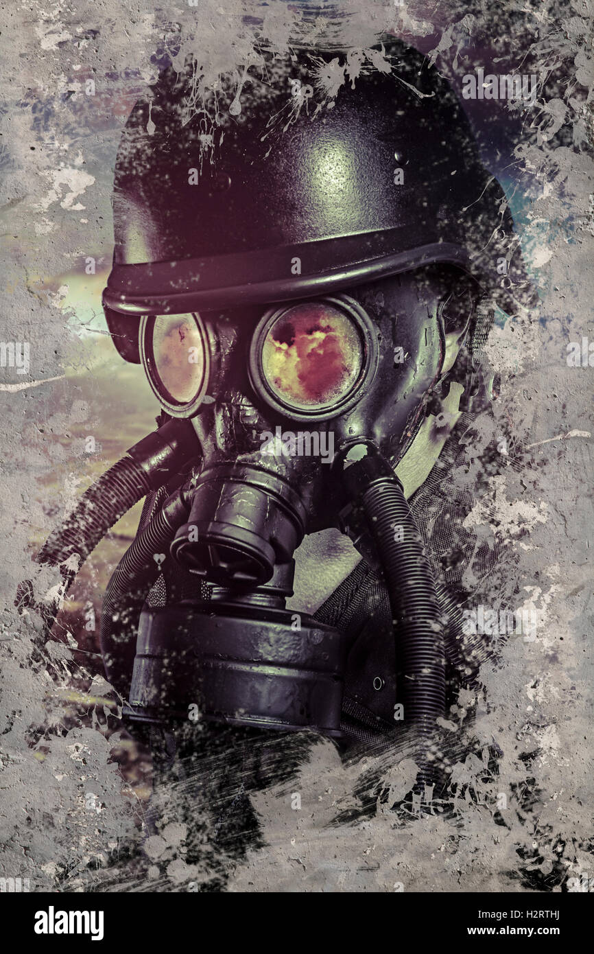 Cyberpunk Anime Girl Gas Mask Military Stock Vector (Royalty Free
