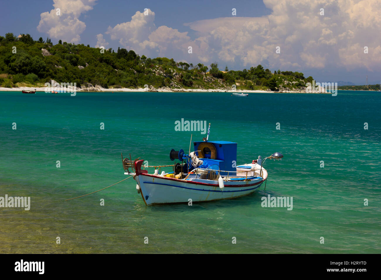 Fishing boat in the sea in Greece Stock Photo