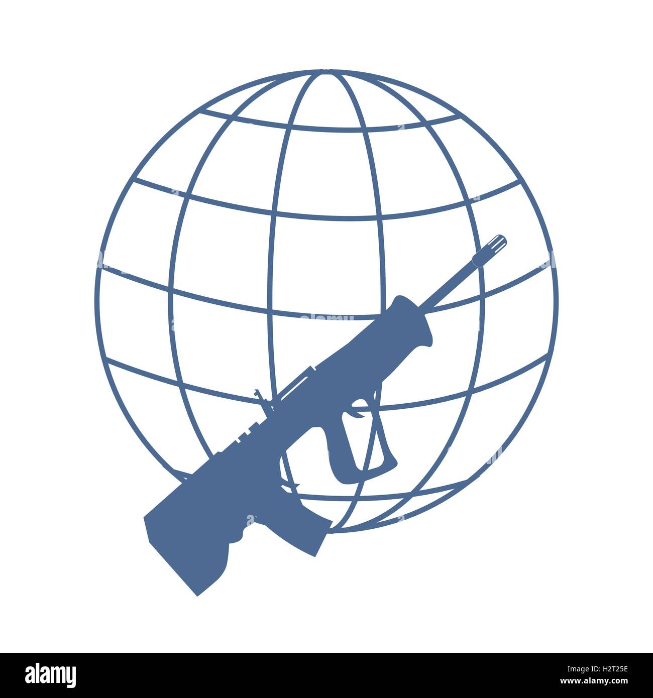 Picture symbolizing the world against weapons: rifle and globe on white background Stock Vector