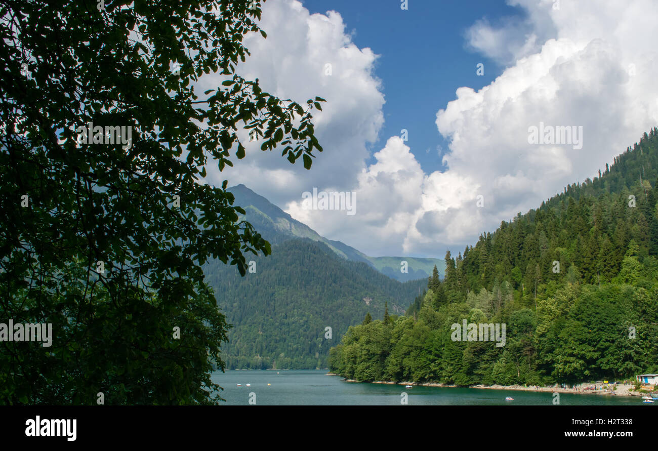 mountain forest landscape mountains summer nature sky view green clouds ...