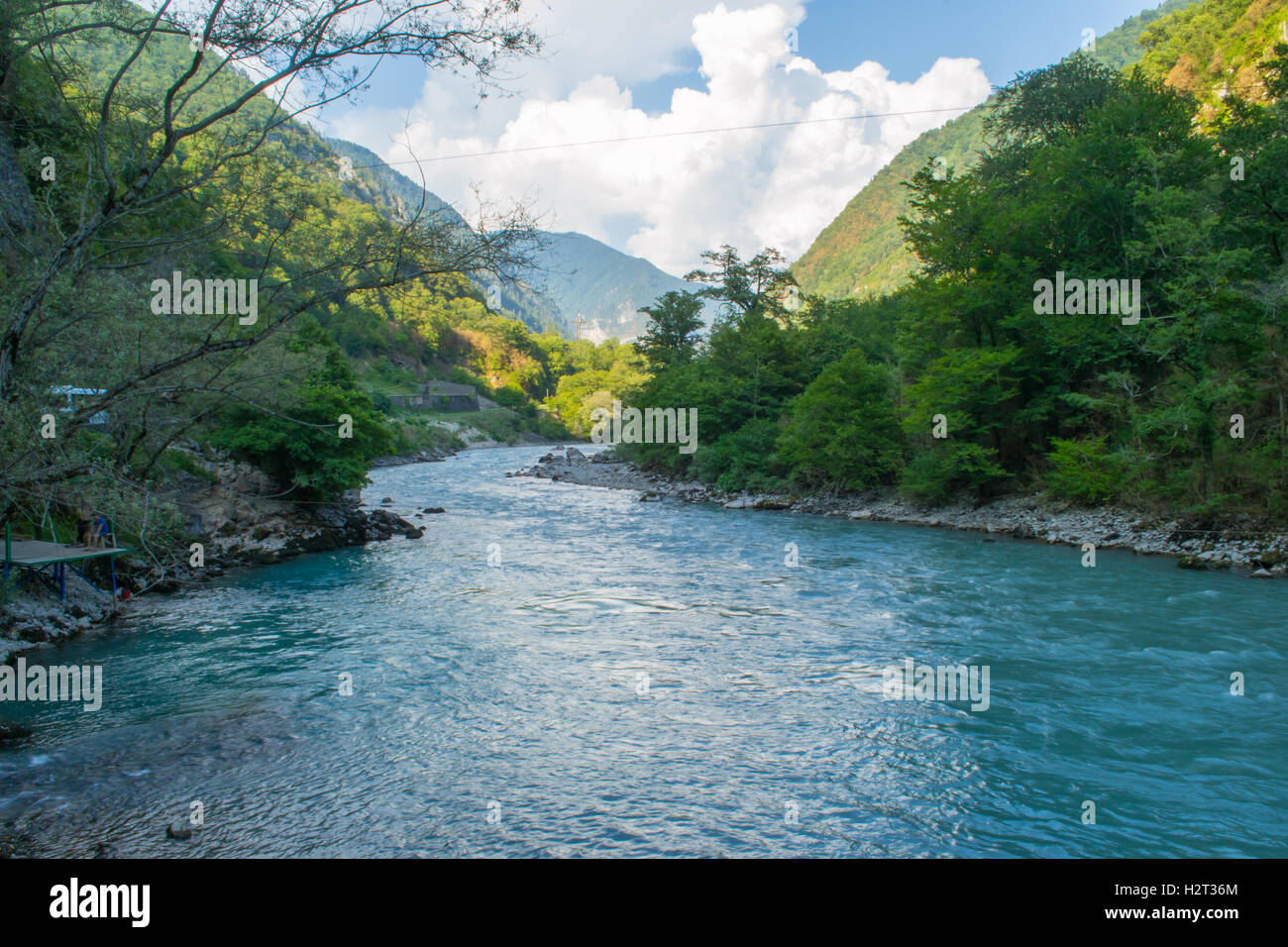 mountain forest landscape mountains summer nature sky view green clouds ...