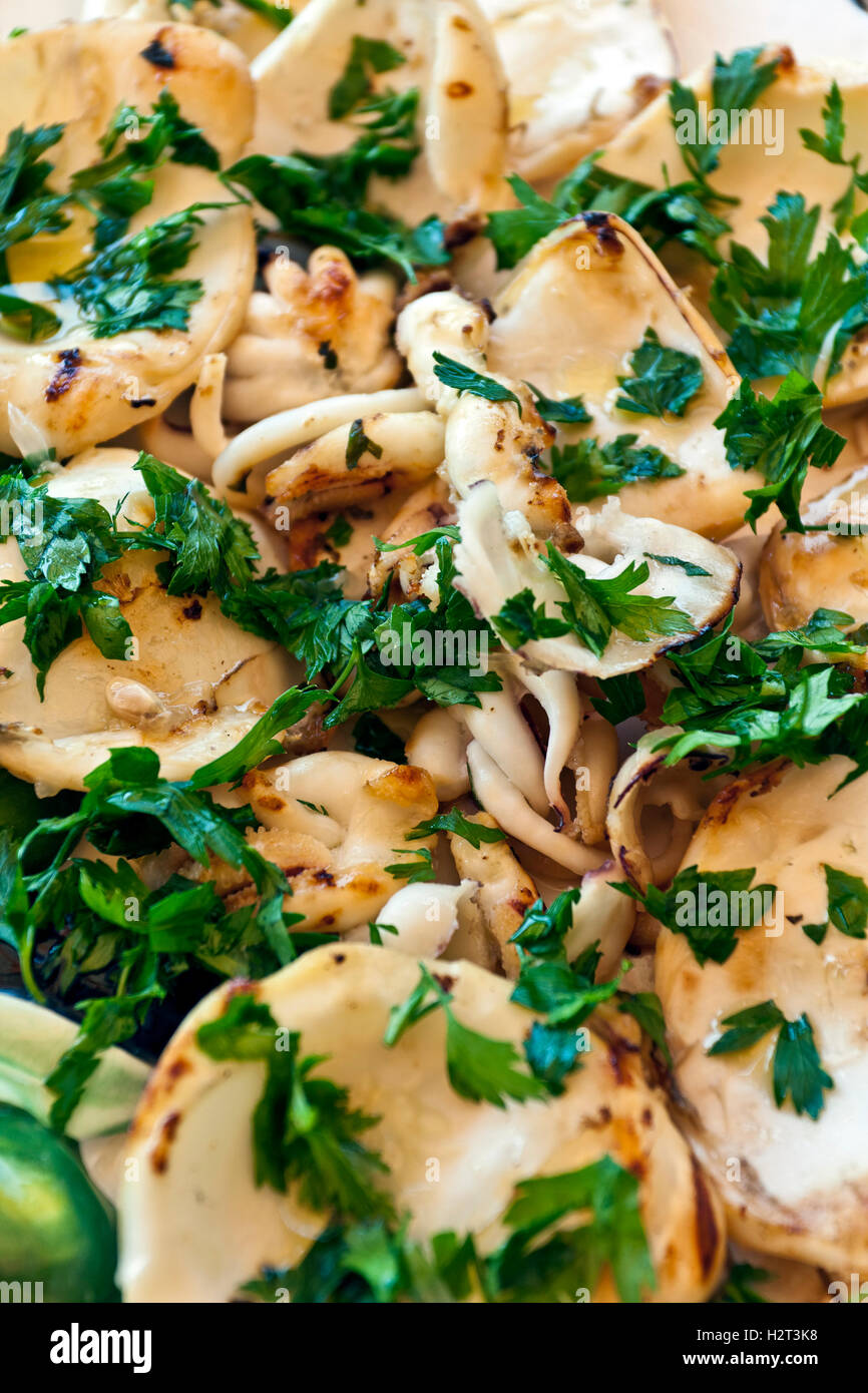 Roasted cuttlefish seafood salad, Naples, Campania, Italy, Europe Stock Photo