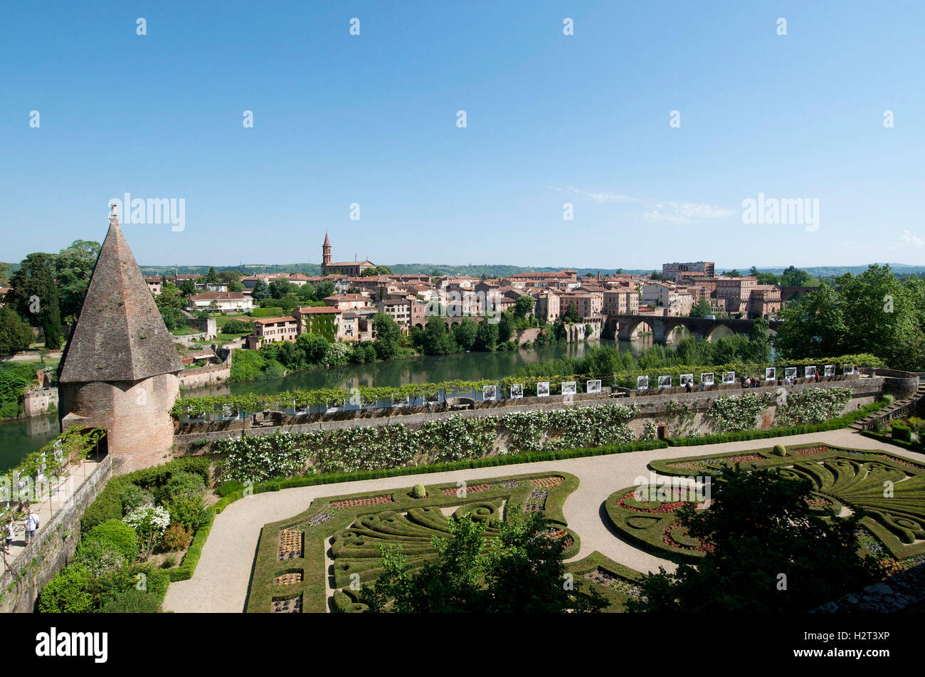 View over River Tarn from Palais de la Berbie, Berbie Palace, Albi, Tarn, France, Europe Stock Photo