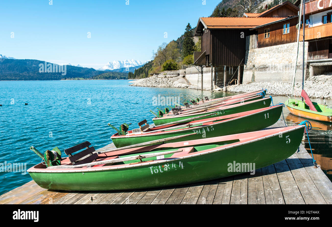 Lake Walchen, rowboats, Walchensee, Urfeld, Upper Bavaria, Bavaria, Germany  Stock Photo - Alamy