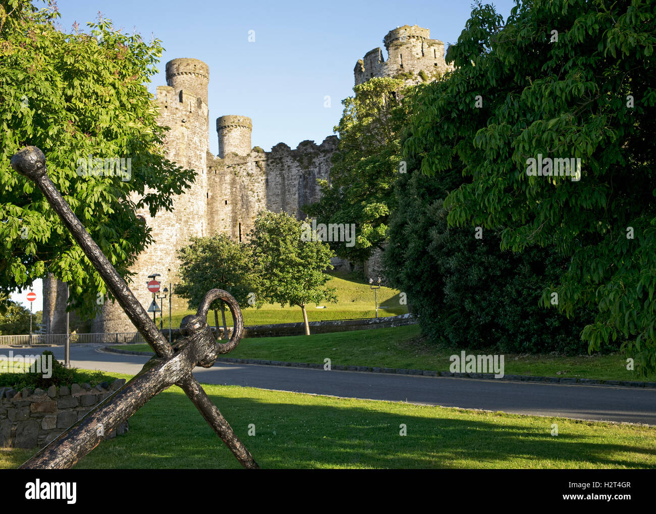 The northern end of Conwy Castle, seen from the quayside, Conwy, Wales, UK Stock Photo