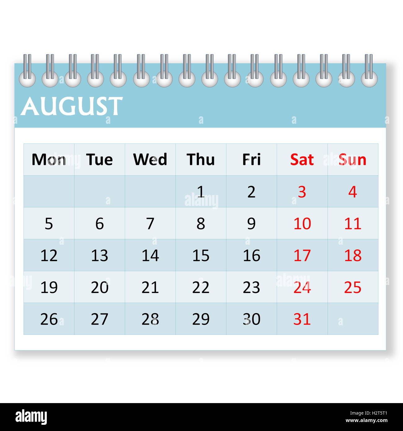 Calendar sheet for august Stock Photo - Alamy