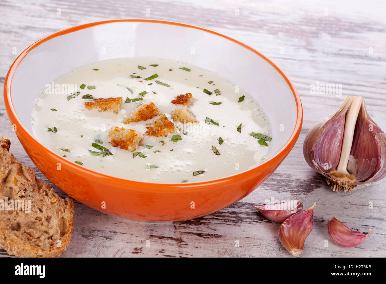 Garlic soup. Stock Photo