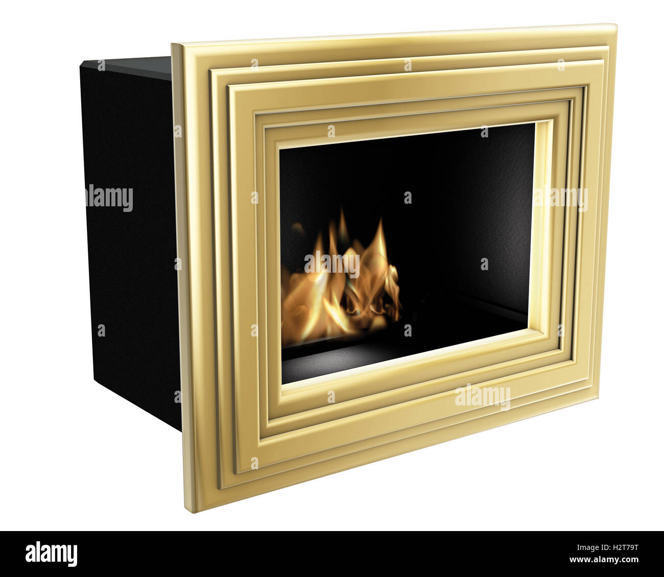 bio fireplace gold frame Stock Photo Alamy