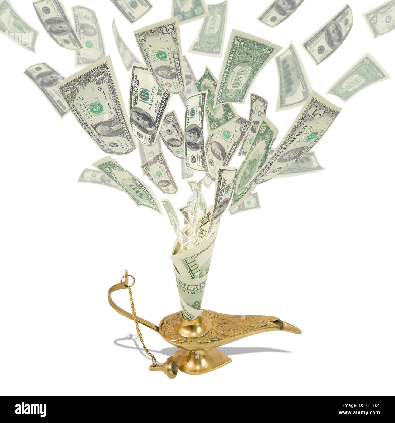 Money fly out of Aladdin's magic lamp Stock Photo - Alamy
