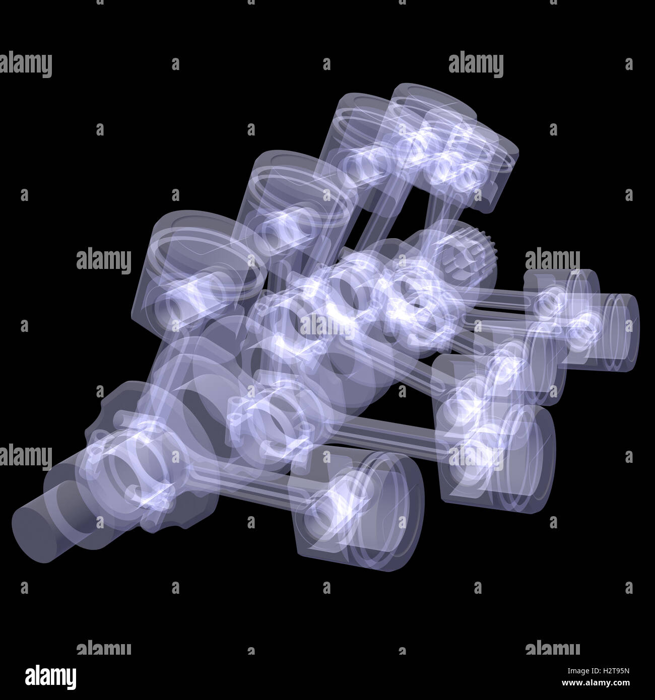 Crankshaft and pistons. Xray Stock Photo Alamy