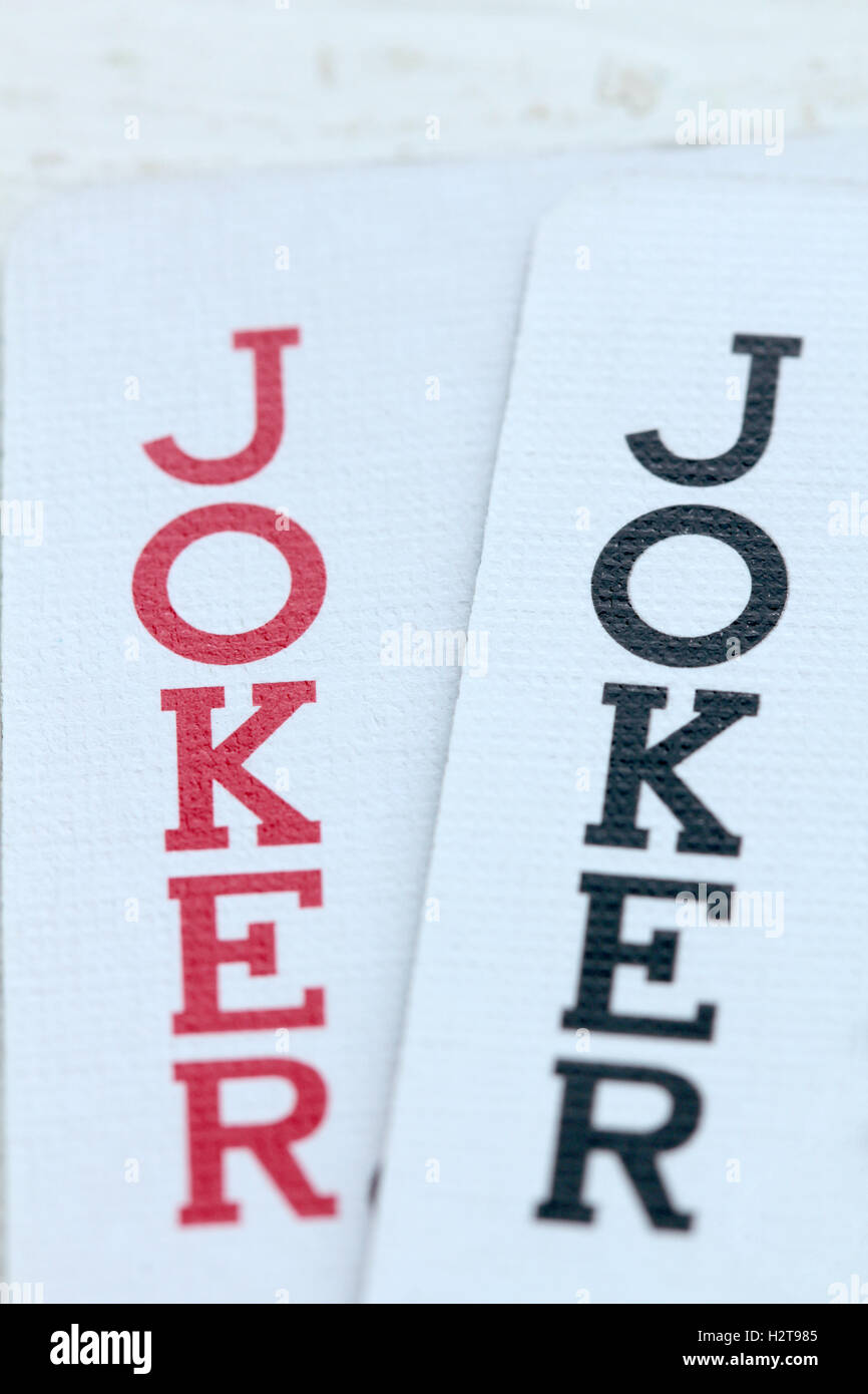 Playing cards with jokers close up macro photo Stock Photo