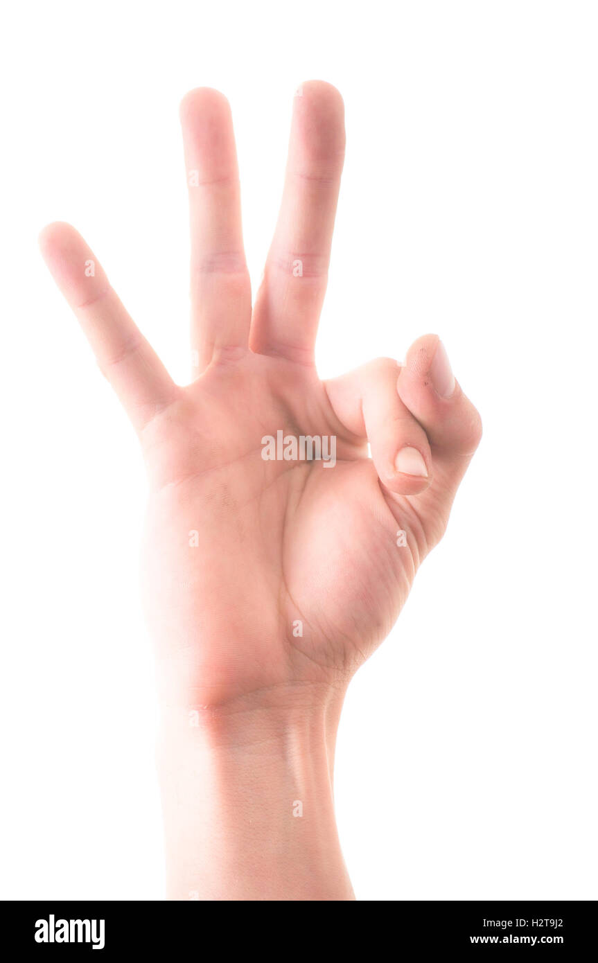 Letter 'F' in sign language, on a white background Stock Photo - Alamy