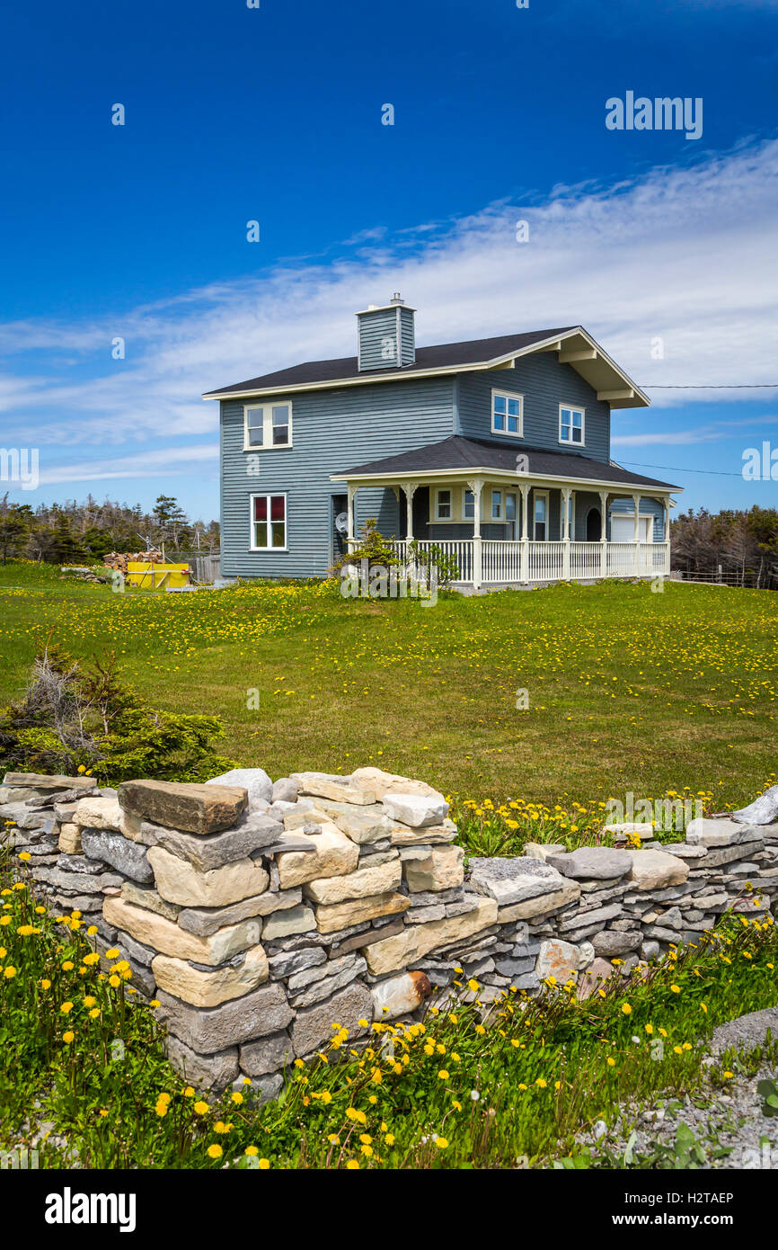 A modern home with veranda in Port au Choix, Newfoundland and Labrador, Canada. Stock Photo