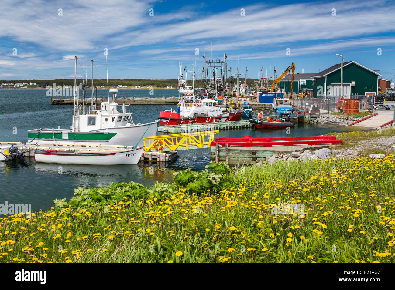 Fishing boats at the dock in the harbor of Port au Choix, Newfoundland and Labrador, Canada. Stock Photo
