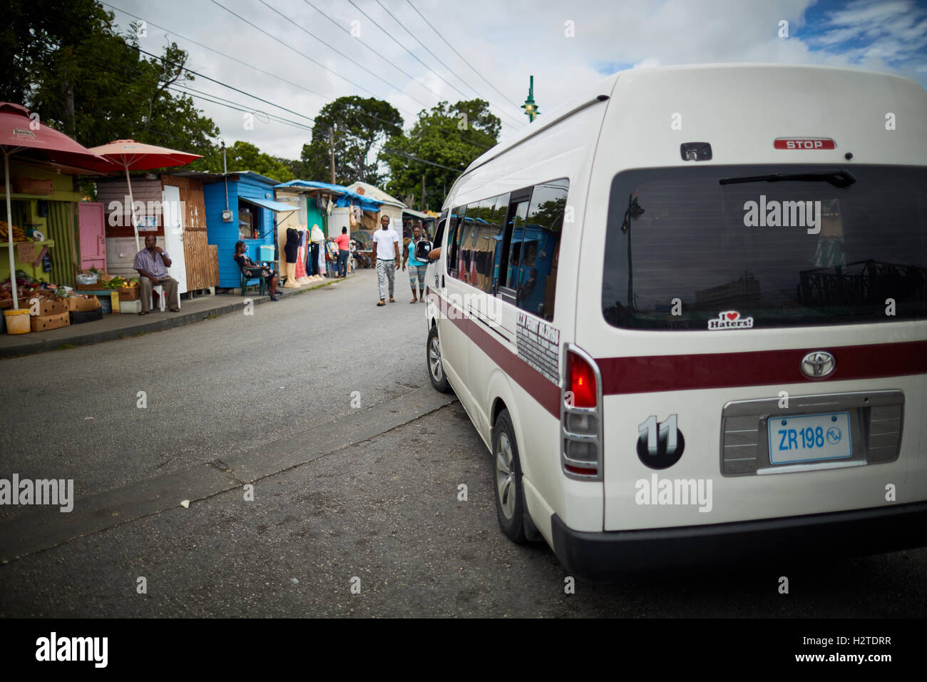 Barbados Oistins ZRs minibus taxi   Bridgetown privately owned mini-vans predetermined routes boogie bus reggie route 11 interio Stock Photo