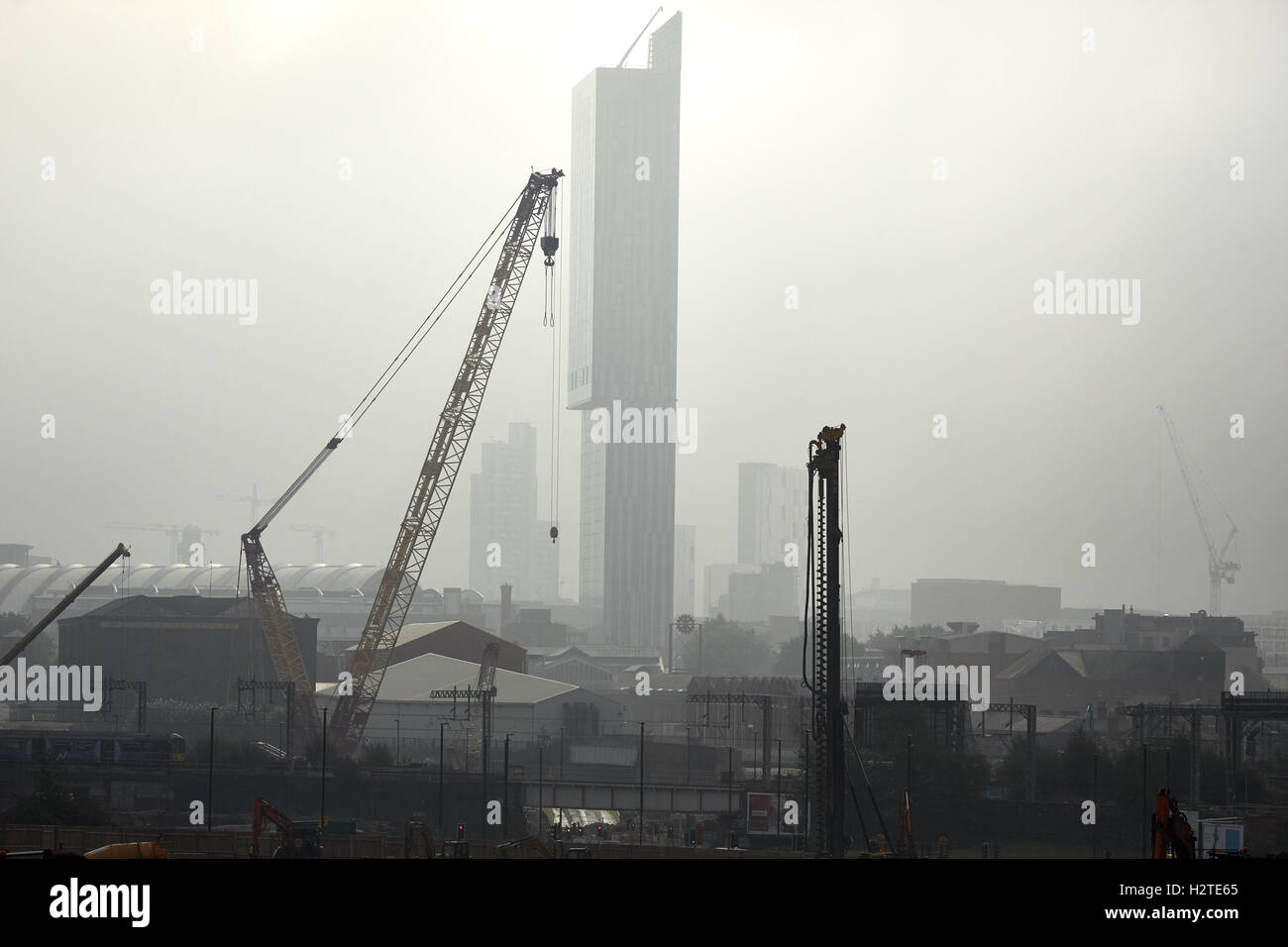 Beetham Tower development drilling   Beetham Tower Hilton Tower landmark skyscraper Manchester England Completed 2006 in the mis Stock Photo