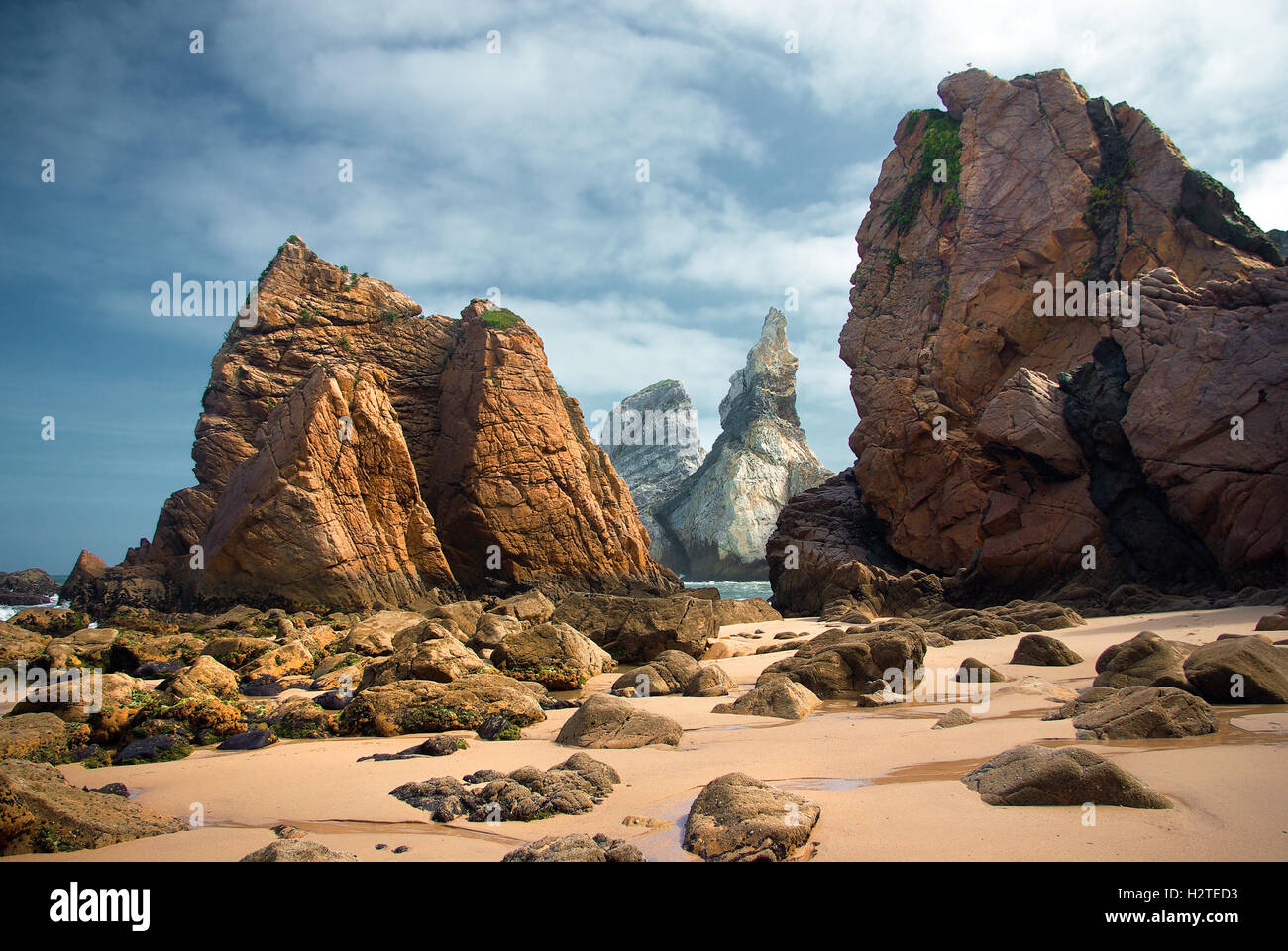 Rocky landscape of Ursa Beach in Portugal Stock Photo