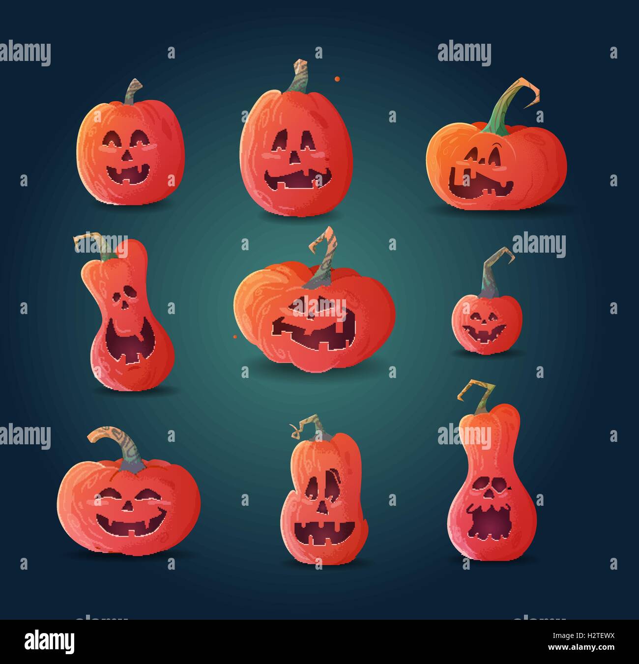 set of terrible pumpkins on a dark background Stock Vector Image & Art ...
