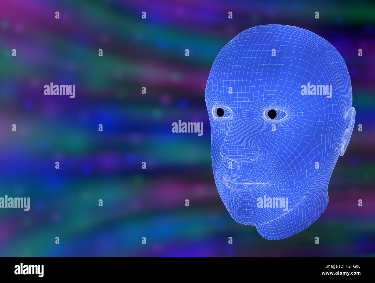 Wireframe 3D rendering of a man's head in a vortex Stock Photo
