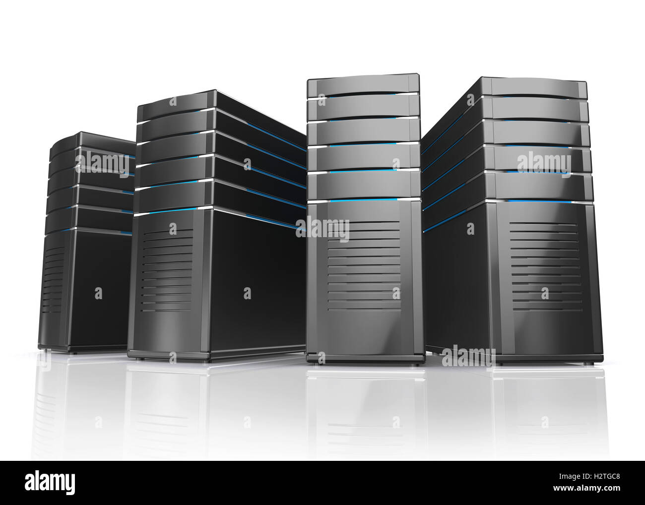 3D illustration of network workstation servers isolated on white