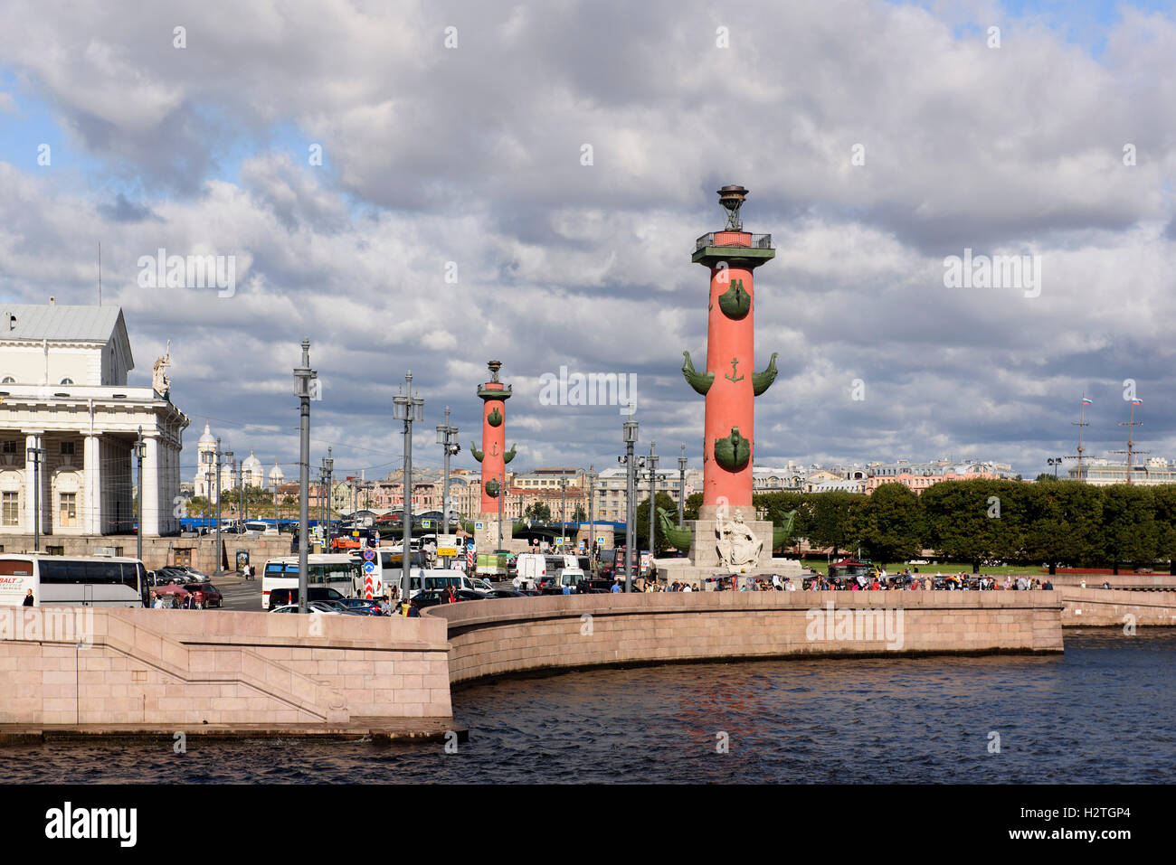 Rostra columns-former lighthouses- at the Strelka, St. Petersburg, Russia, UNESCO-world heritage Stock Photo