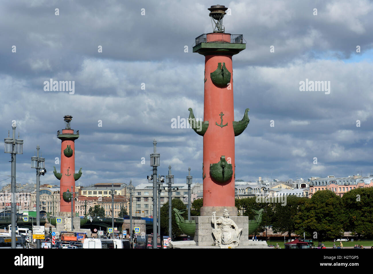 Rostra columns-former lighthouses- at the Strelka, St. Petersburg, Russia, UNESCO-world heritage Stock Photo