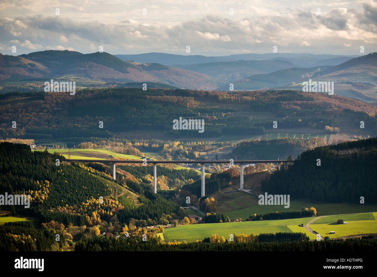 Aerial picture, bridge works Nuttlar A46, the highest bridge of North Rhine-Westphalia, Rüthen, Sauerland,North Rhine-Westphalia Stock Photo