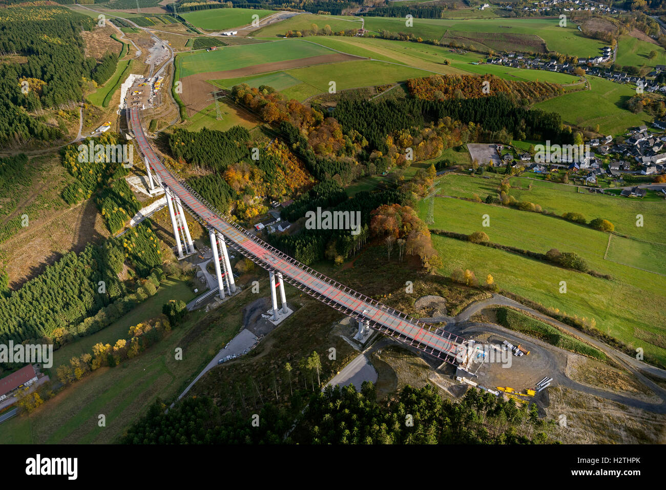 Aerial picture, bridge works Nuttlar A46, the highest bridge of North Rhine-Westphalia, Rüthen, Sauerland,North Rhine-Westphalia Stock Photo