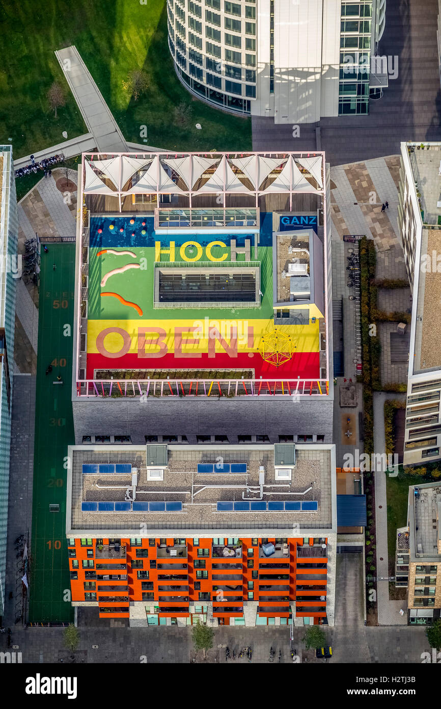 Aerial picture, sports facilities on a roof in the harbour city, Hamburg, Hamburg, Germany, Europe Europe aerial picture Stock Photo