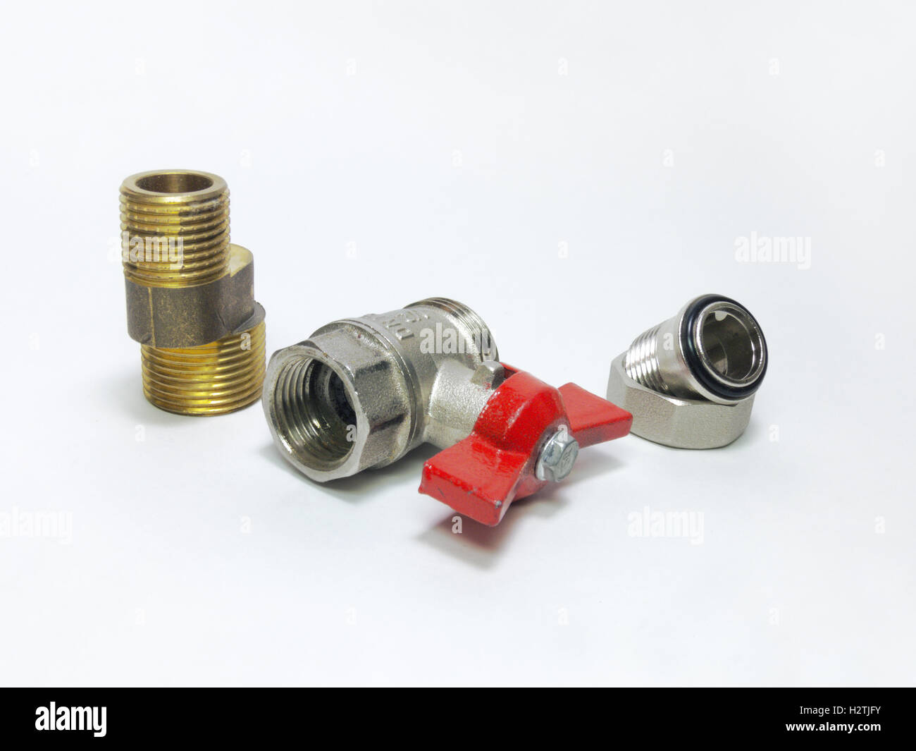 Ball valve, faucet eccentric and connection of threaded fittings Stock