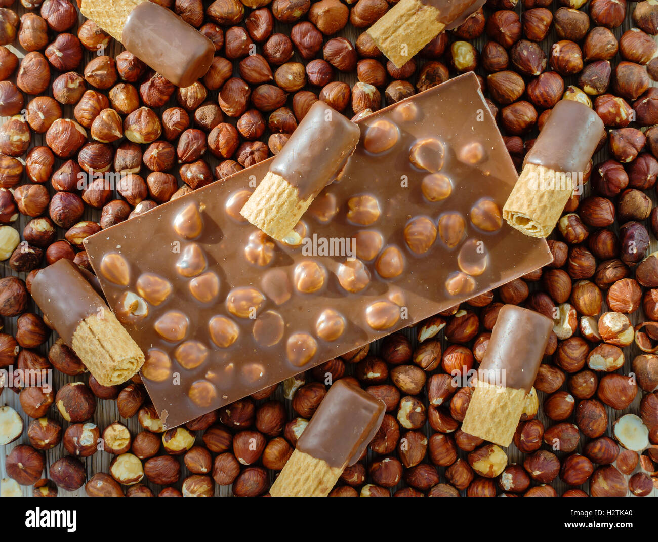 Hazelnut chocolate on Hazelnuts and Wafers Stock Photo Alamy
