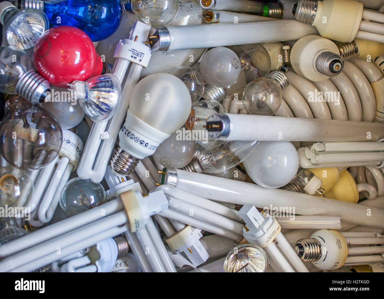 lamps and fluorescents for disposal at a recycling yard, recycling