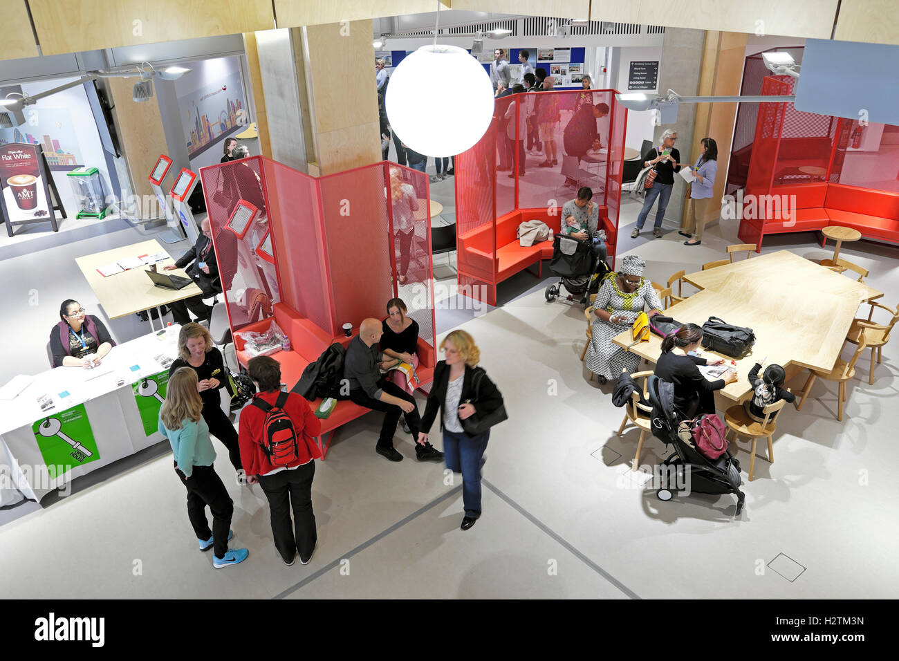 'Open House' visitors at Guys Hospital Cancer Centre reception area in Southwark, South London, England, UK  KATHY DEWITT Stock Photo
