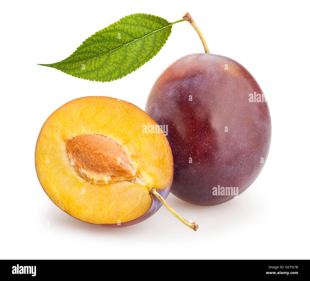 sliced plums isolated Stock Photo
