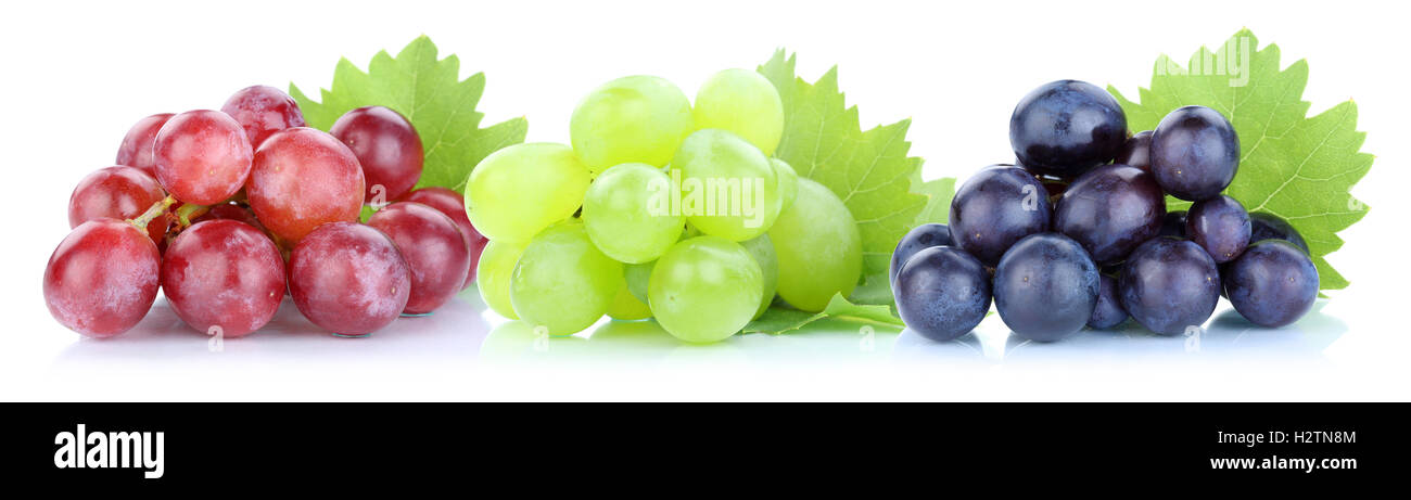 Grapes red green blue fresh fruits fruit isolated on white Stock Photo