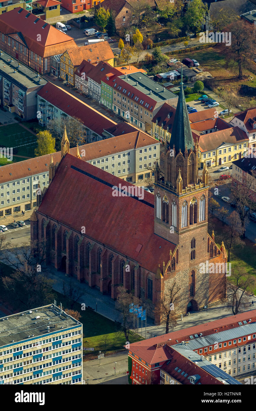 Aerial view, Neubrandenburg, concert church St. Marien in the style of brick Gothic, Mecklenburg Lake District, Müritz, Stock Photo