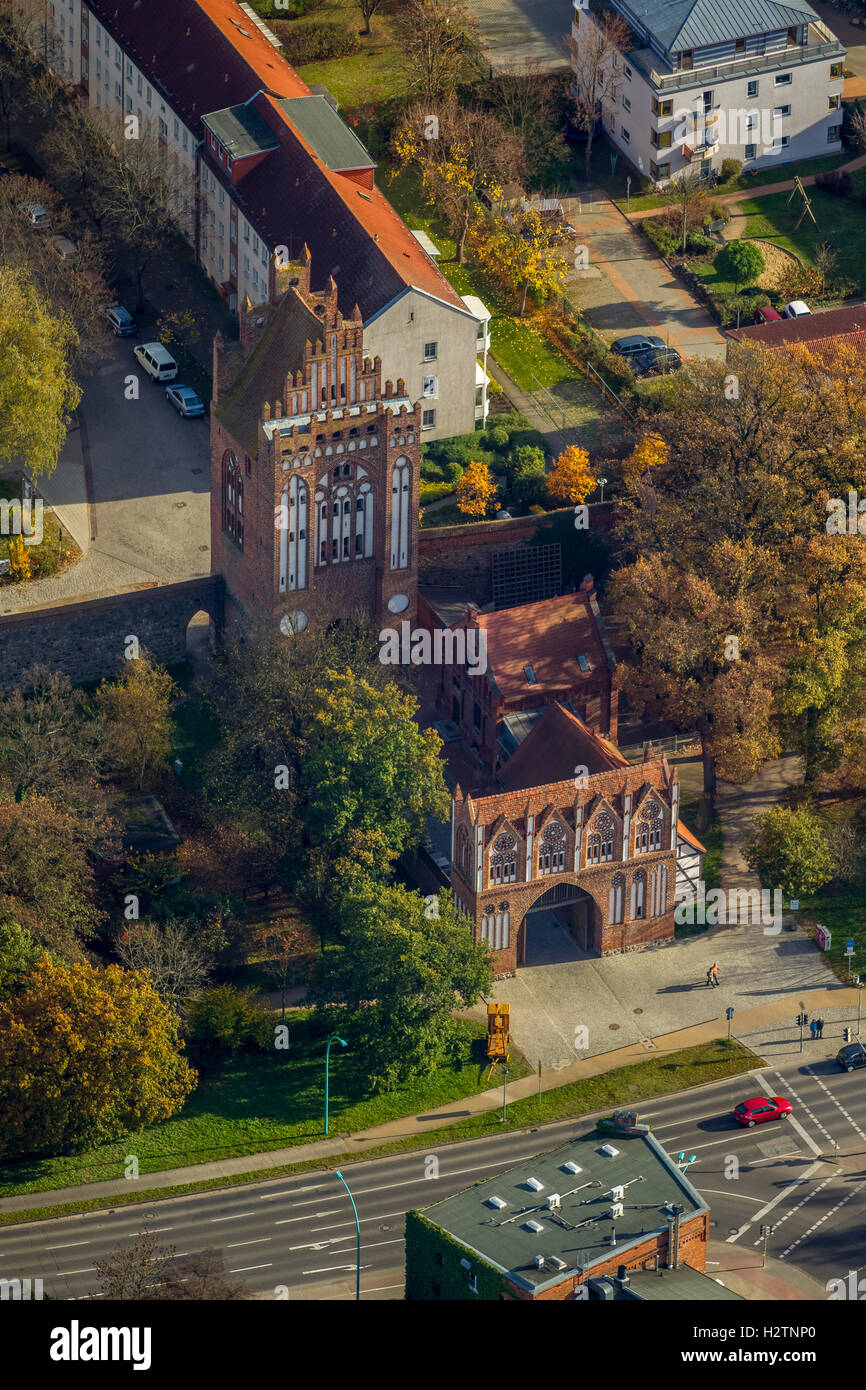 Aerial view, gate in the style of brick Gothic, Neubrandenburg, Mecklenburg Lake District, Müritz, Mecklenburg-Vorpommern Stock Photo