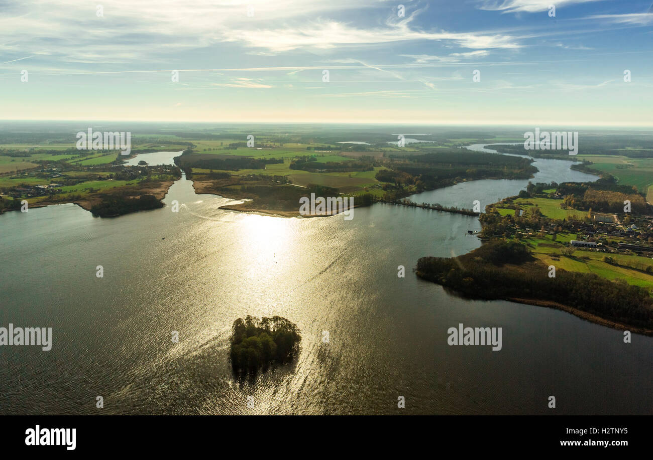 Aerial photo, small müritz lake with Baum heart island, Vipperow, Mecklenburger Seenplatte, Mecklenburg-Vorpommern, Germany, Stock Photo