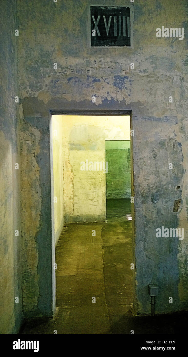 Dachau, Germany - View of the nazi concentration camp memorial, permanent exhibition at the maintenance building, camp interiors Stock Photo